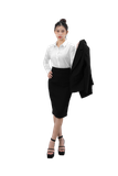  Bộ Áo Vest Nữ 1 Nút Vạt Vuông & Váy Bút Chì Đen 
