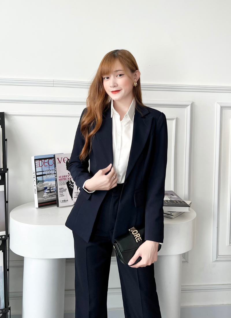  Bộ Áo Vest Nữ 1 Nút Vạt Vuông & Quần Suông 
