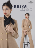  Bộ Áo Vest Nữ 4 Nút & Quần Suông Nâu Tây 