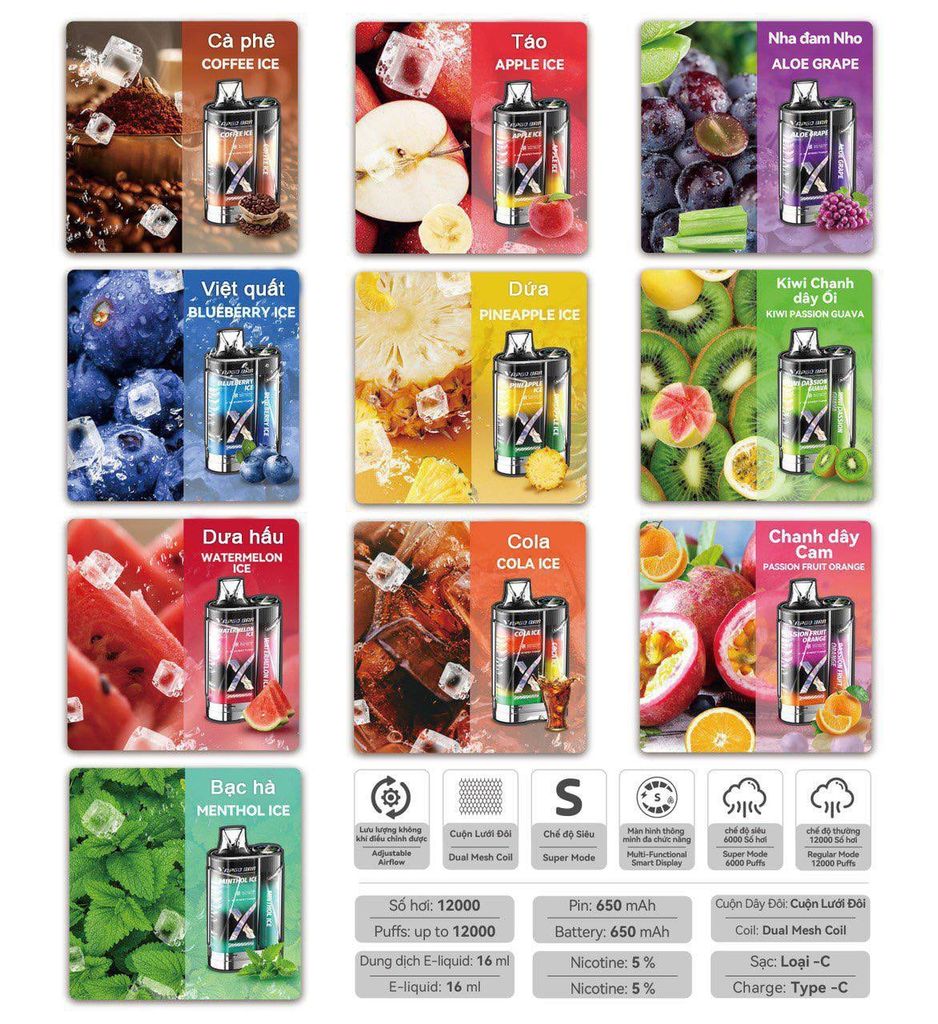 Vapgo Bar X Apple Ice 12000 Puff  - Pod 1 lần 12000 Hơi