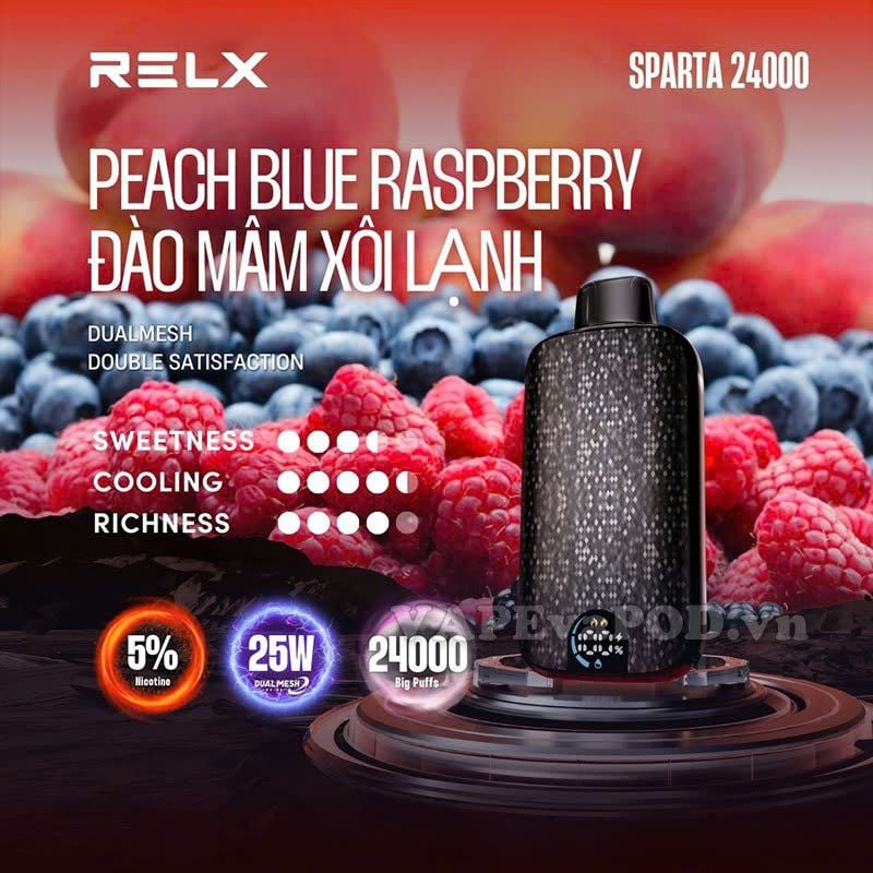 Relx Sparta Peach Blue Raspberry - Pod 1 Lần 24000 Hơi