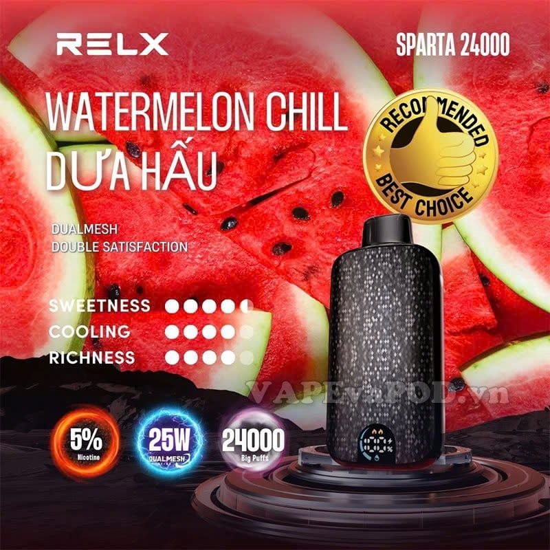 Relx Sparta Watermelon Chill - Pod 1 Lần 24000 Hơi