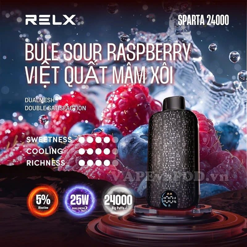 Relx Sparta Blue Sour Raspberry - Pod 1 Lần 24000 Hơi