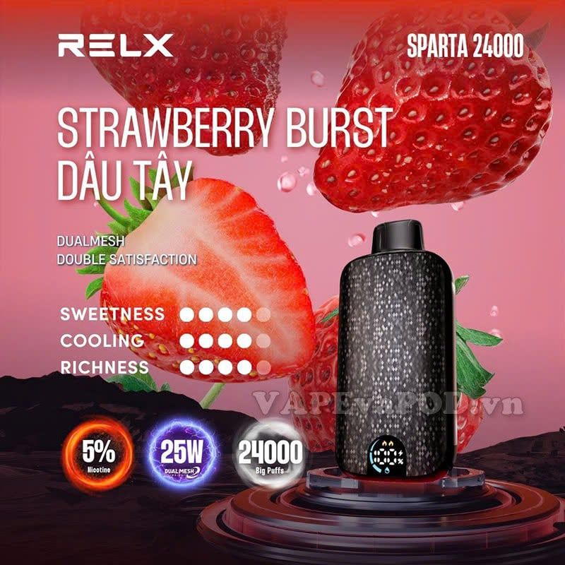 Relx Sparta Strawberry Burst - Pod 1 Lần 24000 Hơi