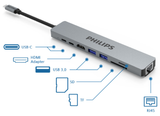  Hub Philips SWV6118G 8in1 USB-C to HDMI+USB*2+PD+RJ45+SD+TF 