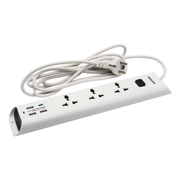  Ổ cắm điện Philips CHP4335WB, 3 lỗ, 3m, 3 USB-A + 1 Type-C total 2.4A 
