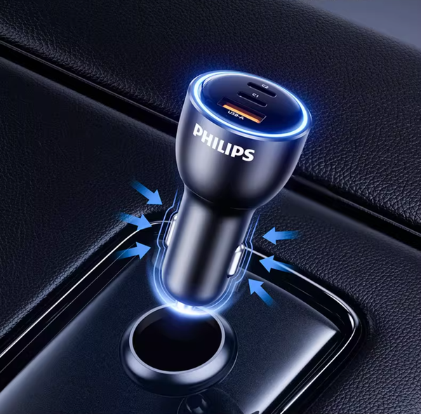  [New] Đầu sạc điện thoại nhanh dùng trên ô tô Philips DLP5529C - Hỗ trợ sạc nhanh PD65W 