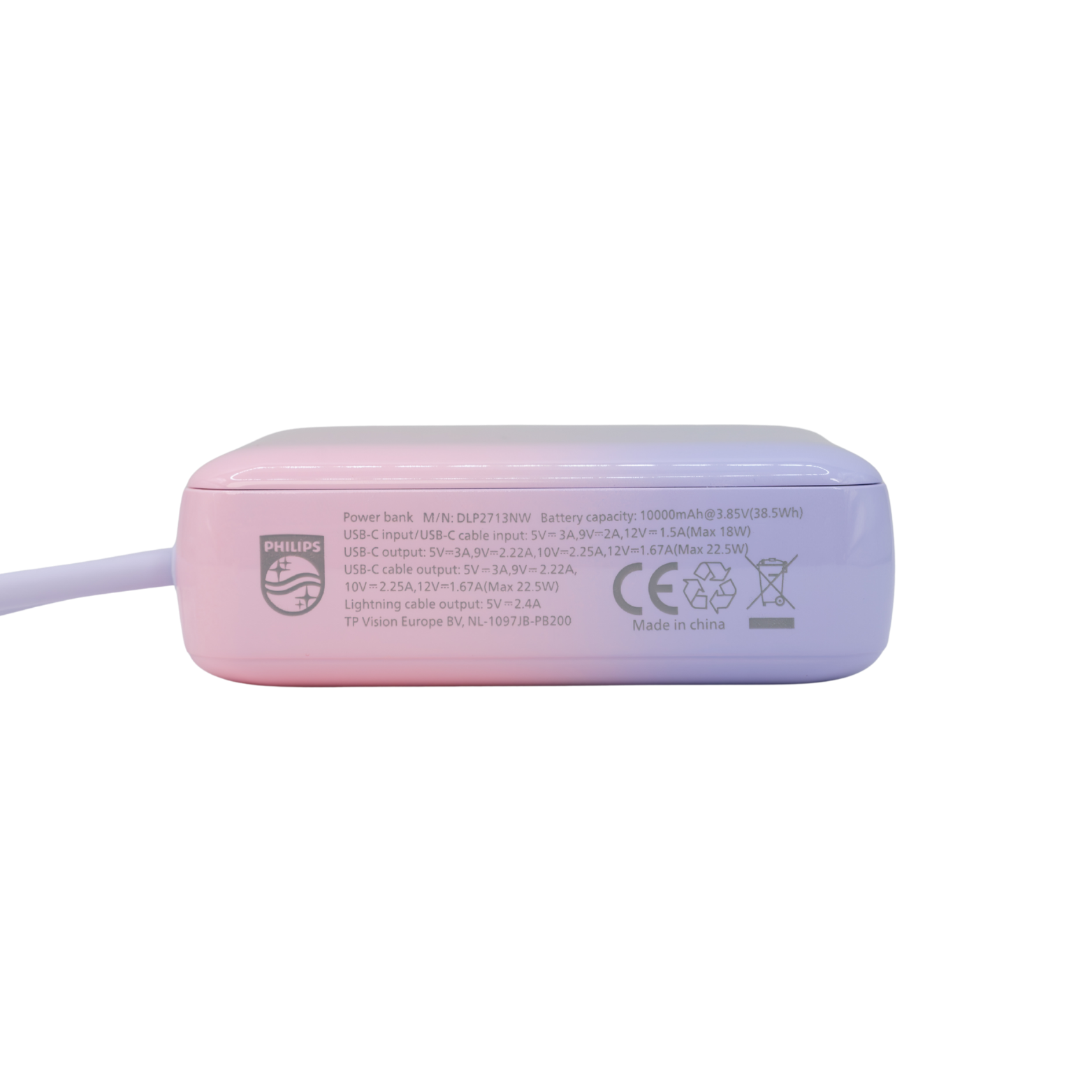  [New] Pin sạc dự phòng nhỏ gọn 10.000mAh Philips DLP2713 - Kèm cáp Type-C và Lightning 