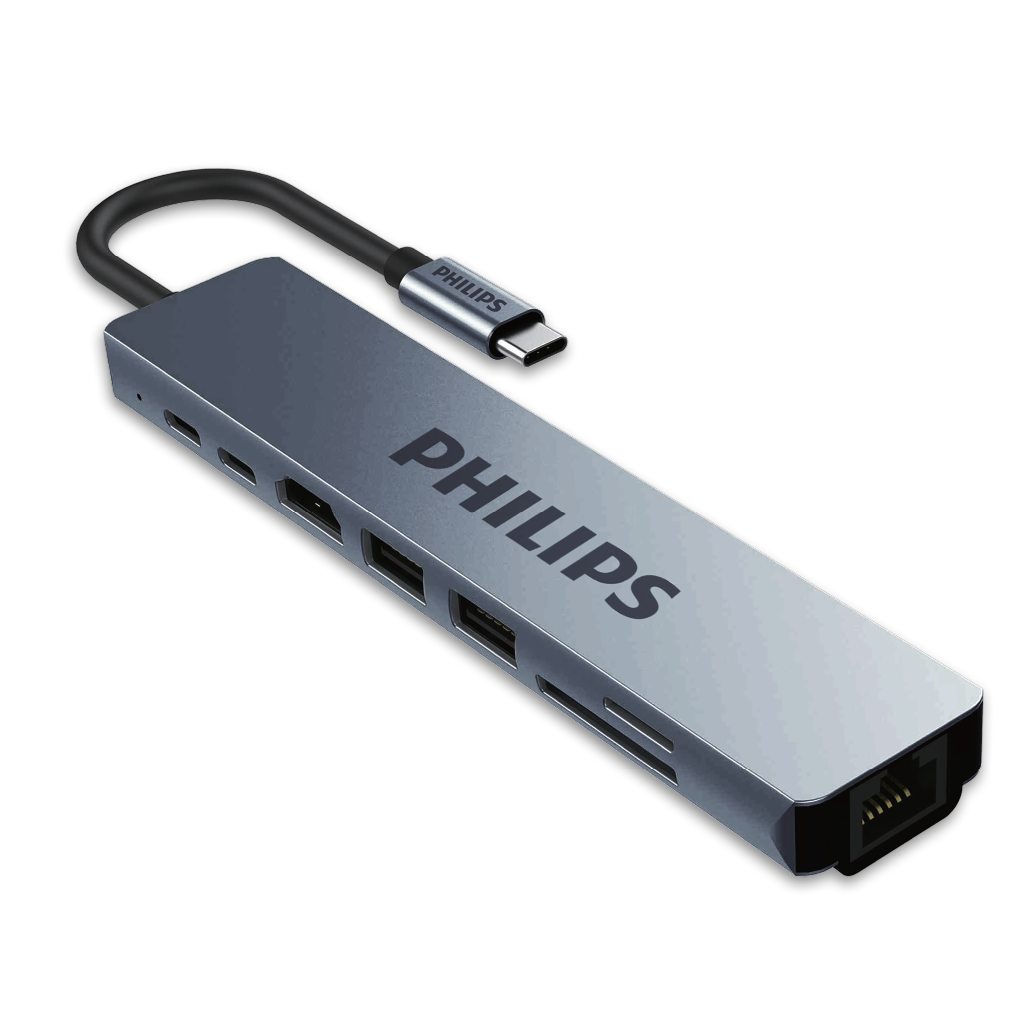 Hub Philips SWV6118G 8in1 USB-C to HDMI+USB*2+PD+RJ45+SD+TF 