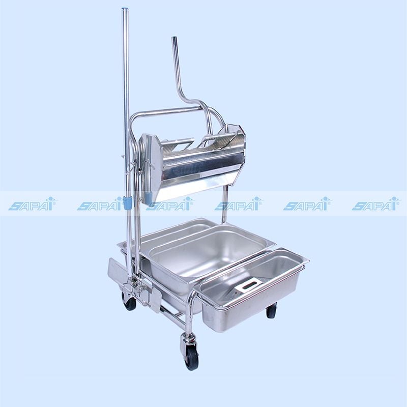  Xe đẩy vệ sinh phòng sạch kiểu 3 thùng CT03, có thể hấp tiệt trùng 