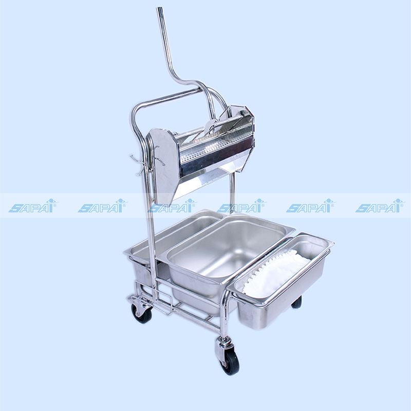  Xe đẩy vệ sinh phòng sạch kiểu 3 thùng CT03, có thể hấp tiệt trùng 