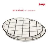  Set 2 Đĩa Sứ BLACK-&-WHITE Hoa Văn CARO Đen Trắng 