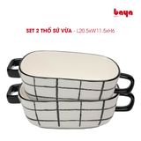  Set 2 Thố Sứ BLACK-&-WHITE Hoa Văn Đen Trắng - Caro 