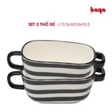  Set 2 Thố Sứ BLACK-&-WHITE Hoa Văn Đen Trắng - Sọc Ngang 