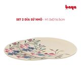  Set 2 Đĩa Sứ FLORAL Hoa Văn Hoa Lá 1.5x16.5cm 