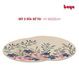  Set 2 Đĩa Sứ FLORAL Hoa Văn Hoa Lá 1.5x22cm 