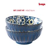  Set 2 Bát Sứ Ăn Salad VICTORIA Hoa Văn Xanh 5x16cm 