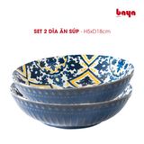  Set 2 Đĩa Sứ Ăn Súp VICTORIA Hoa Văn Xanh 