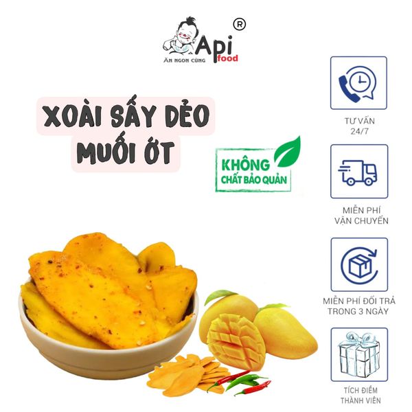 Xoài Sấy Dẻo Muối Ớt Chua Cay Mặn Ngọt Api Food ( Hàng Xuất Khẩu )