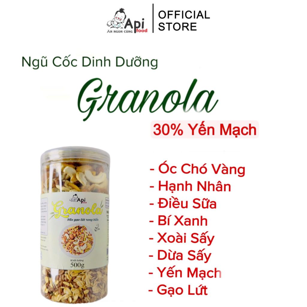 [COMBO 2 TẶNG 1 BỘ CHÉN GÁO DỪA] Ngũ Cốc Ăn Liền Granola 30% Yến Mạch _ ApiFood