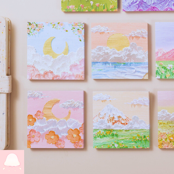  Giấy ghi chú (Bộ 4 màu, 320 tờ) tranh phong cảnh dễ thương 