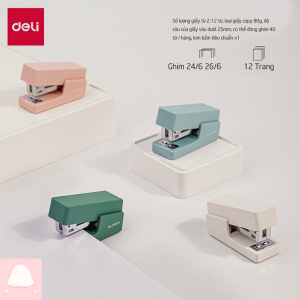  Ghim bấm tài liệu mini Deli màu pastel (Bộ Bấm kèm Ghim) 