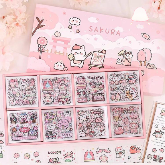  Nhãn dán hộp 200 tấm hình dán dễ thương Sakura (PVC) 