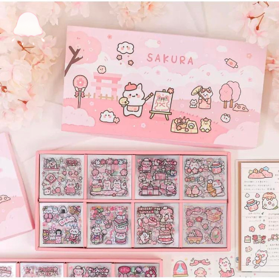  Nhãn dán hộp 200 tấm hình dán dễ thương Sakura (PVC) 