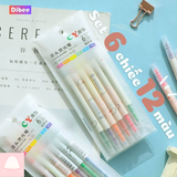  Bút highlight 2 đầu set bút đánh dấu 6, 12 màu đa năng 
