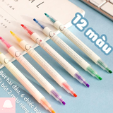  Bút highlight 2 đầu set bút đánh dấu 6, 12 màu đa năng 