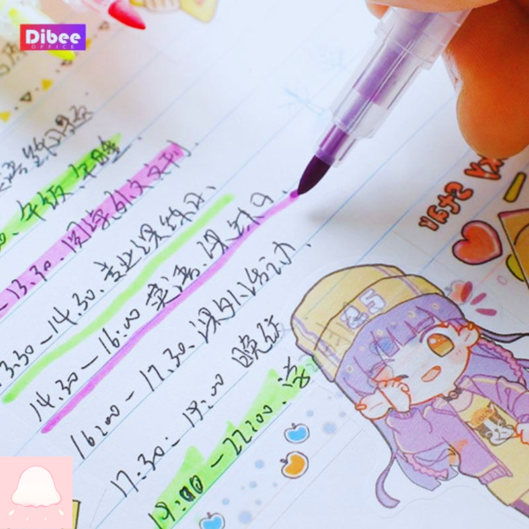  Bút highlight 2 đầu set bút đánh dấu 6, 12 màu đa năng 