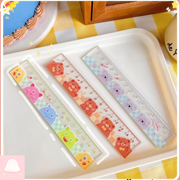  Thước kẻ mica trong suốt in hình dễ thương 15cm 