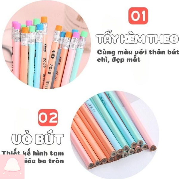  Bút chì HB thân gỗ hình tam giác kèm tẩy 