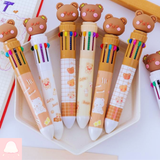  Bút bi bấm 10 màu hình gấu 