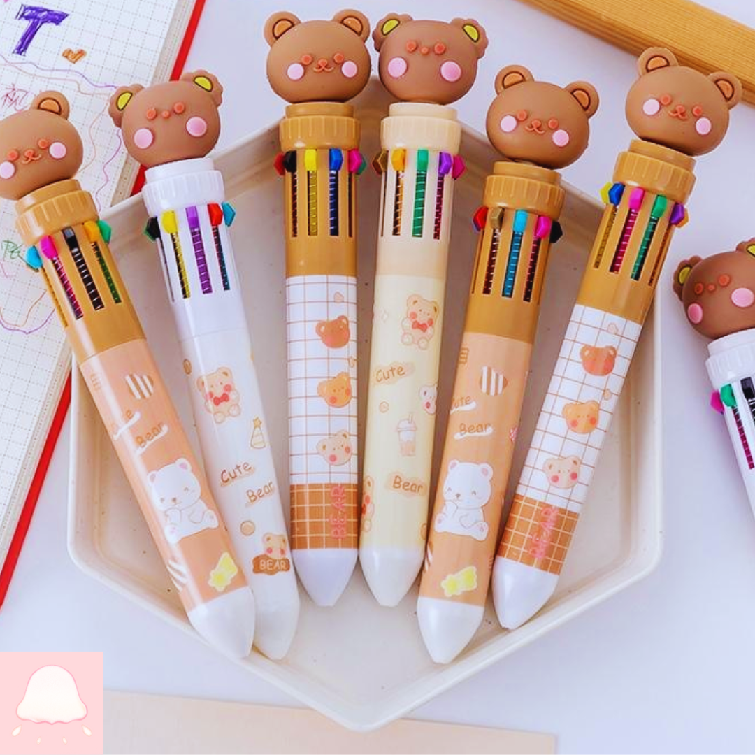  Bút bi bấm 10 màu hình gấu 