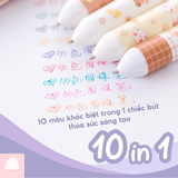  Bút bi bấm 10 màu hình gấu 