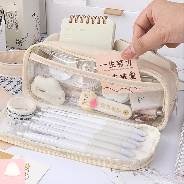  Túi đựng viết DiBee nhiều ngăn trong suốt cỡ lớn chống thấm nước phong cách Hàn Quốc 