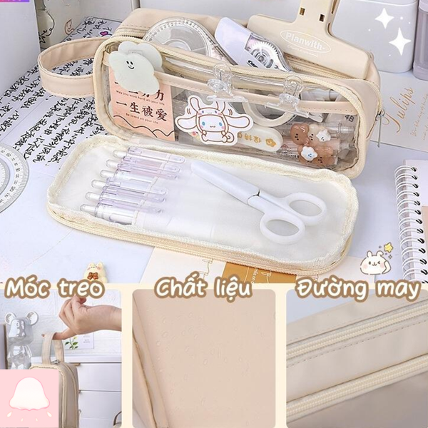  Túi đựng viết DiBee nhiều ngăn trong suốt cỡ lớn chống thấm nước phong cách Hàn Quốc 