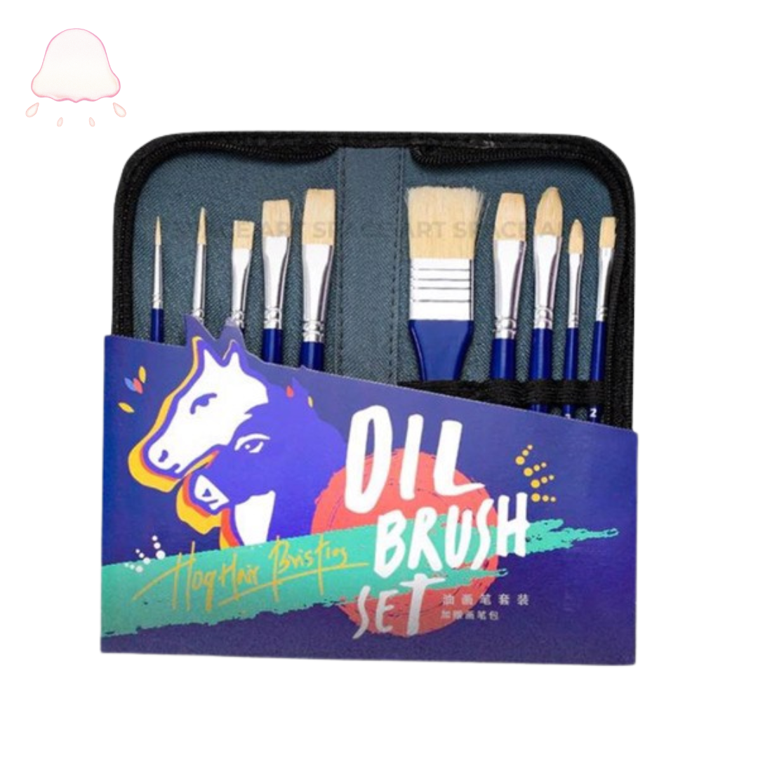  Cọ bộ 10 cây Marie's vẽ Sơn dầu kèm túi đựng lông Lợn cứng 