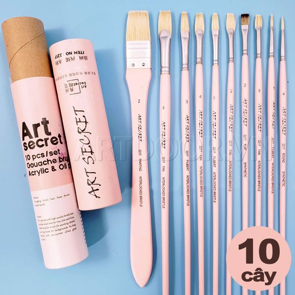  Bộ cọ vẽ Acrylic ART SECRET kèm ống hồng (10 cây) 