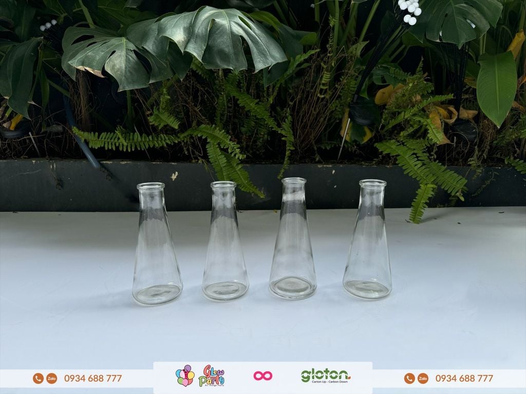 Bộ 4 bình cắm hoa - thủy tinh - tam giác cao