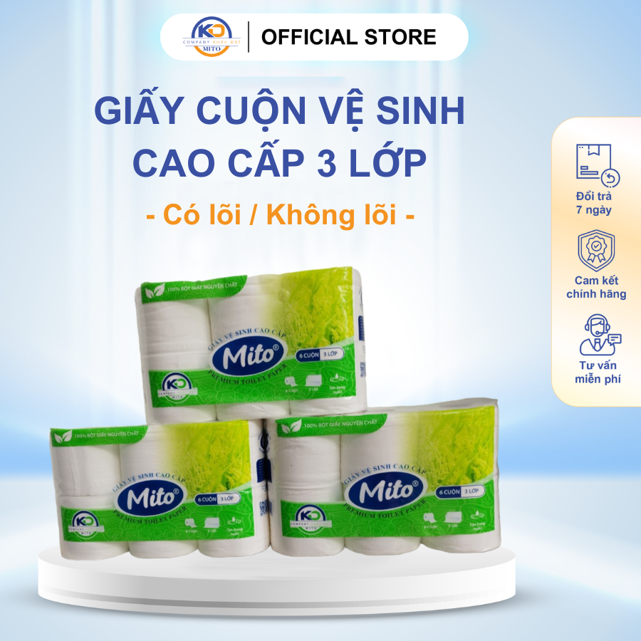 5 Lốc Giấy cuôn Vệ Sinh MITO Cao Cấp 3 lớp (6 cuộn/lốc) 