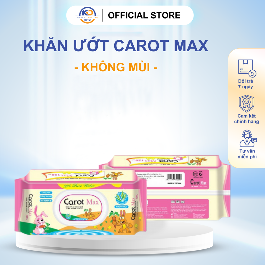  5 BỊCH KHĂN ƯỚT CAROT MAX CAO CẤP - KHÔNG MÙI - 120 TỜ 