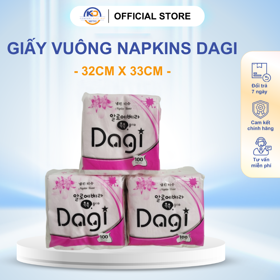  10 Bịch Giấy Vuông Napkins Dagi 32cm x 33cm – 100 tờ 