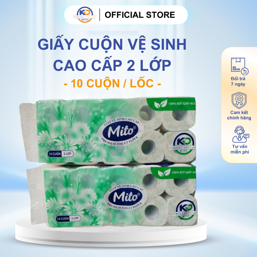  5 Lốc Giấy Cuộn Vệ Sinh MITO Cao Cấp 2 lớp (10 cuộn/lốc) 