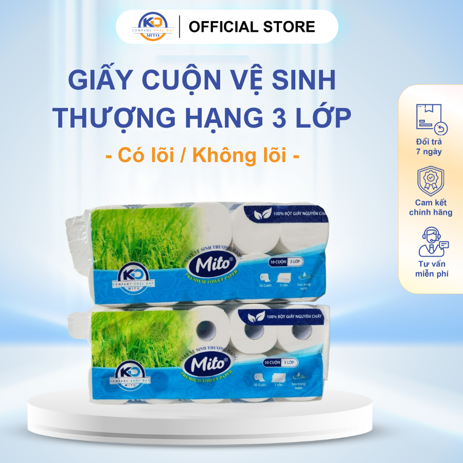  5 Lốc Giấy Cuộn Vệ Sinh MITO Thượng Hạng 3 lớp (10 cuộn/lốc) 