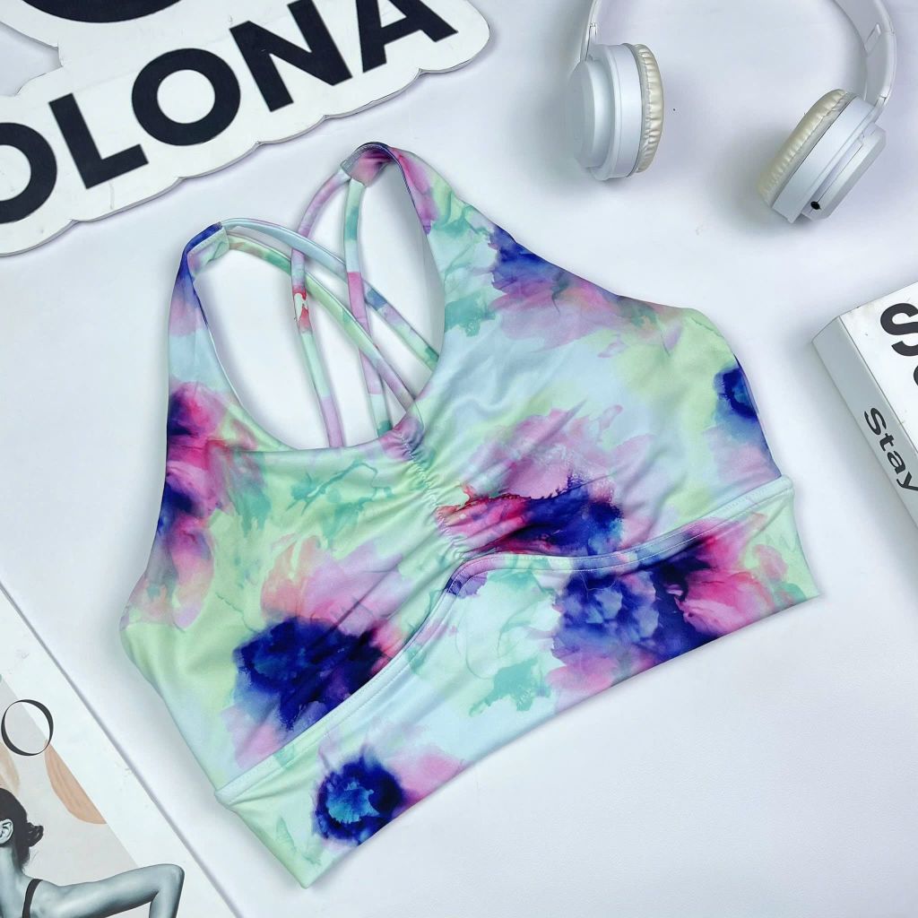 Áo bra thể thao nữ tập Yoga, Gym thiết kế họa tiết dây đan nhún