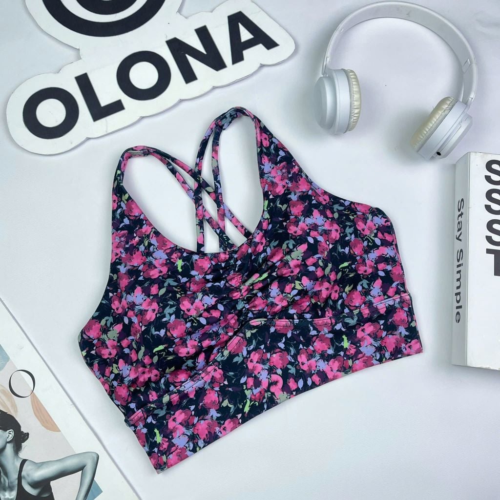 Áo bra thể thao nữ tập Yoga, Gym thiết kế họa tiết dây đan nhún