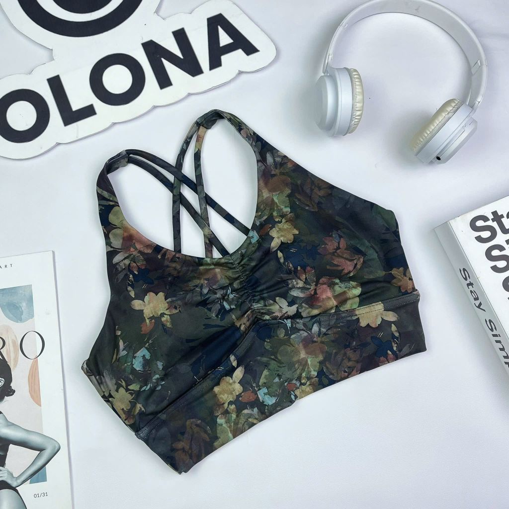 Áo bra thể thao nữ tập Yoga, Gym thiết kế họa tiết dây đan nhún