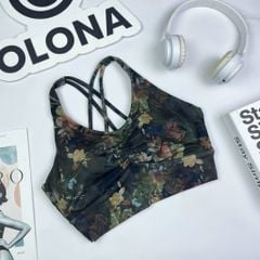 Áo bra thể thao nữ tập Yoga, Gym thiết kế họa tiết dây đan nhún